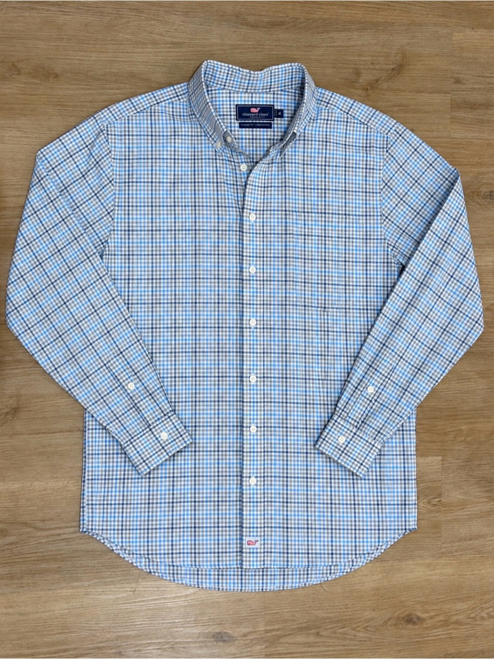 Vineyard Vines Light Blue and White Plaid Button-Down Shirt